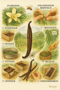 Lire la suite à propos de l’article Vanille Bourbon de Madagascar – L’excellence issue de Sambava : de la fleur à la gousse – Vanuly